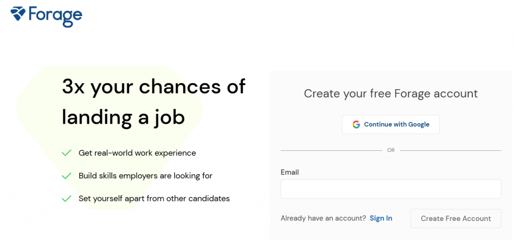 image of sign up page for the Forage platform